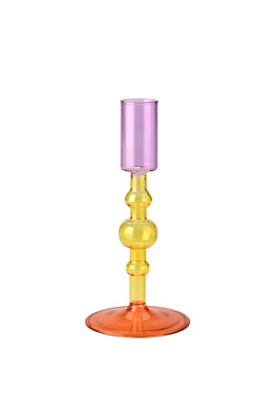 Kandelaar glas Oranje, geel, lila