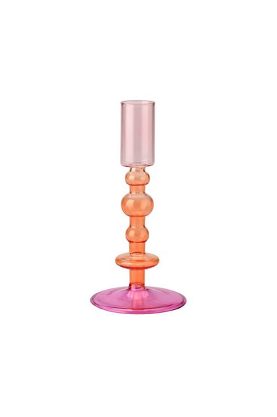 Kandelaar glas roze oranje