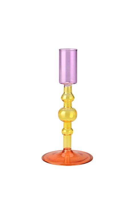 Kandelaar glas Oranje, geel, lila